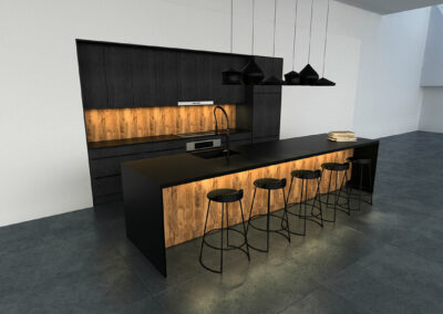 Black wood textured german kitchen cabinets in Dubai