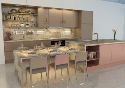 Custom color pink and beige cabinets