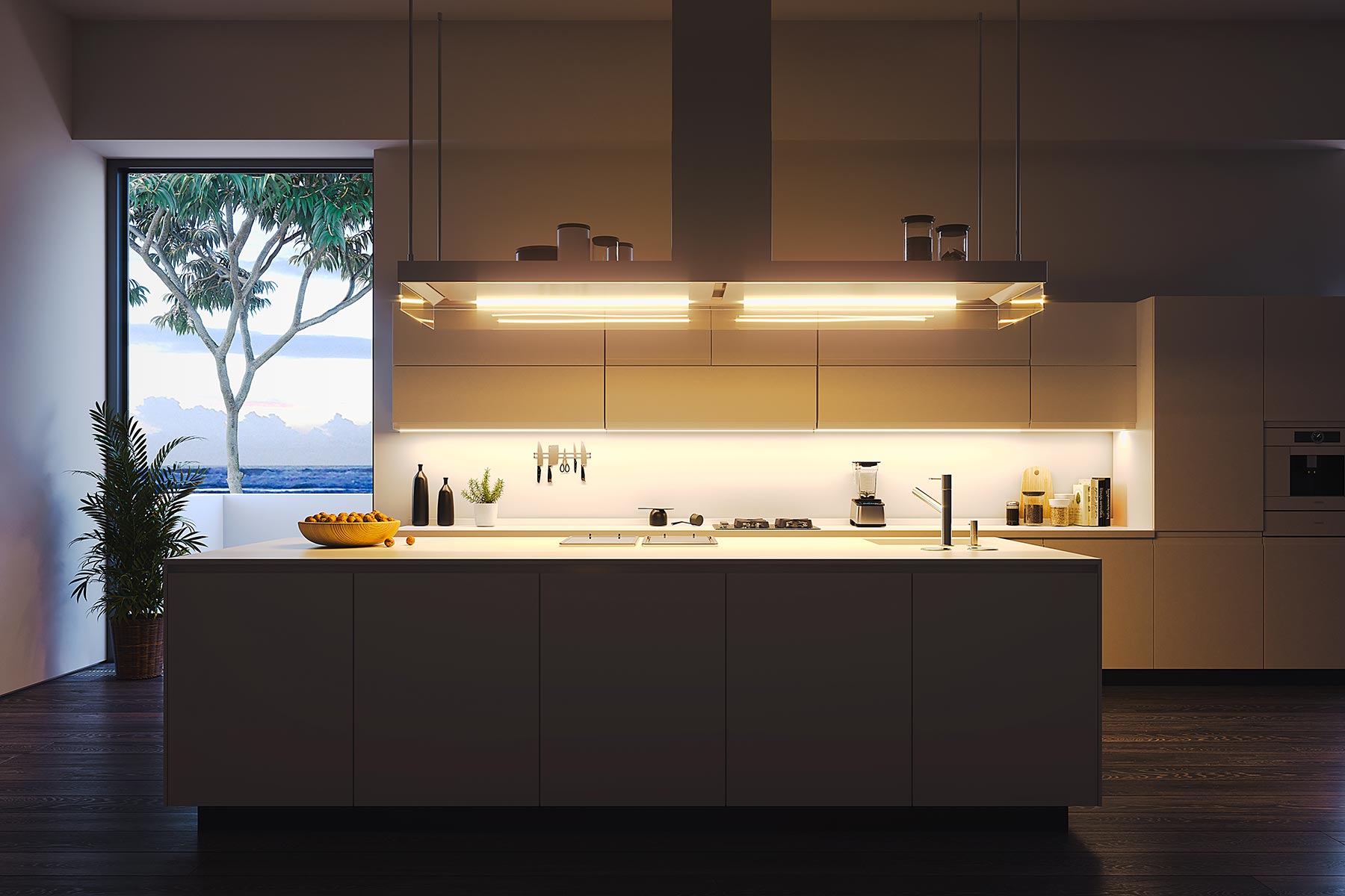 Kitchen with built in lights