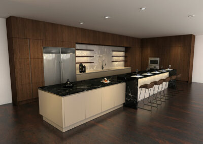 lacquered finish and wood textured accent kitchen